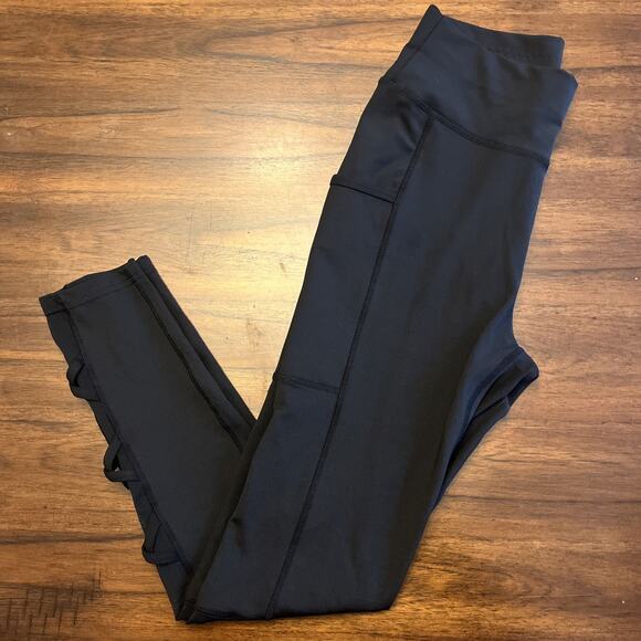 POP Fit Leggings Womens Sz S Black W/ Pockets & Mesh Calf Panel Athleisure Gym - Picture 1 of 10